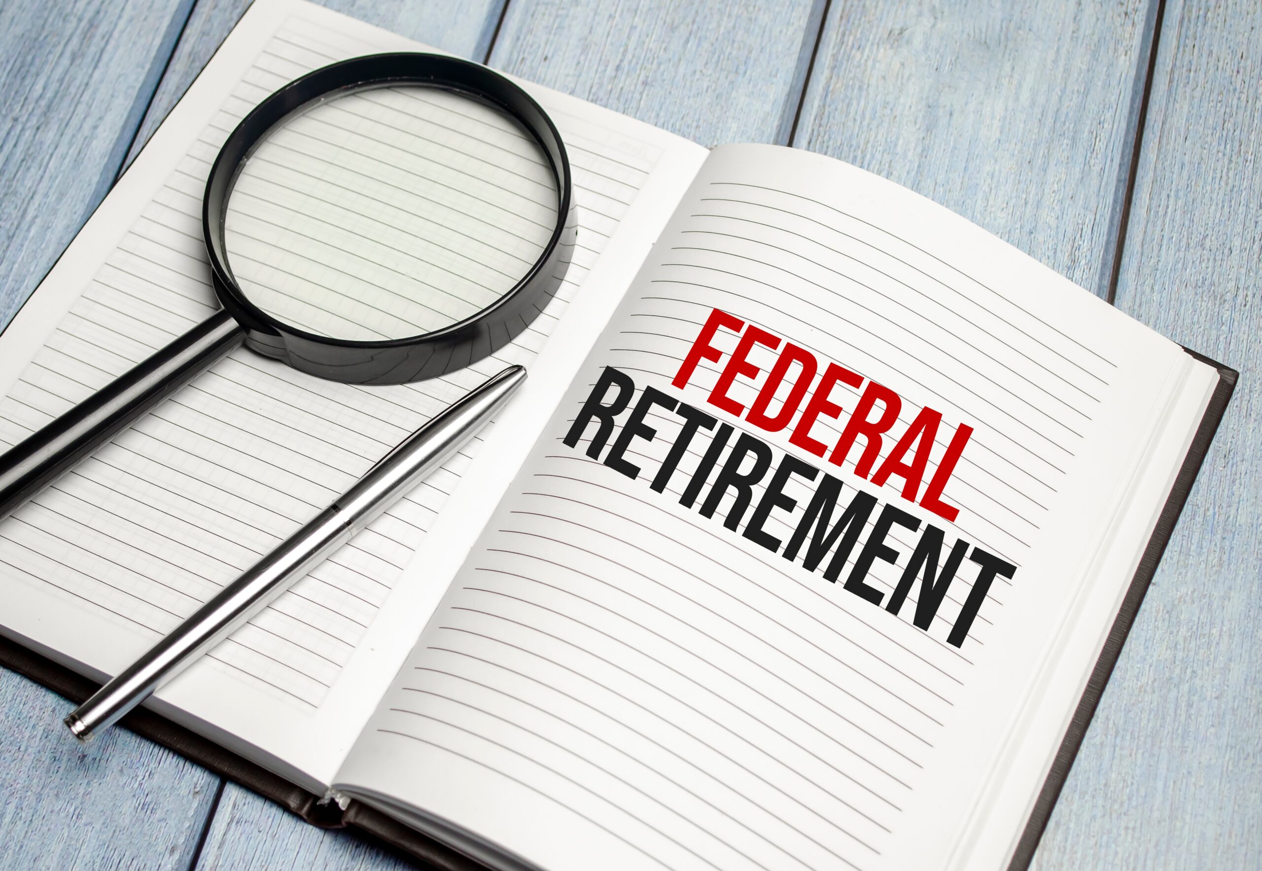 Federal,Retirement,Text,With,Magnifier,On,The,Brown,Diary
